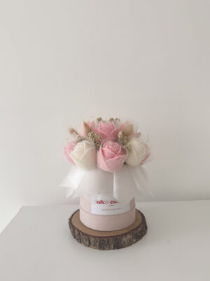 Pink Mira flower candle bouquet in box