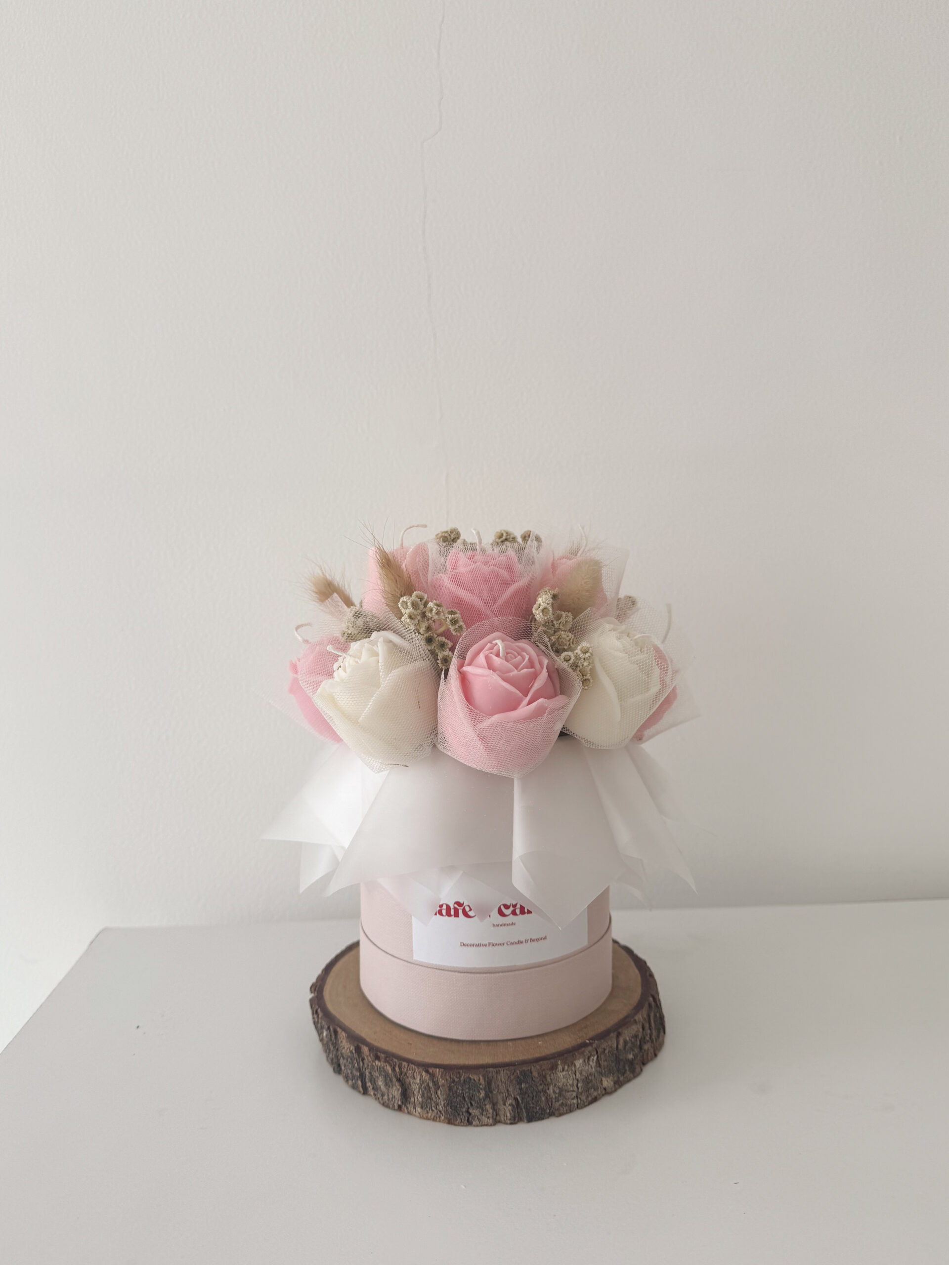 Pink Mira flower candle bouquet in box